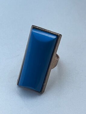 Bold Rectangular Blue Statement Ring